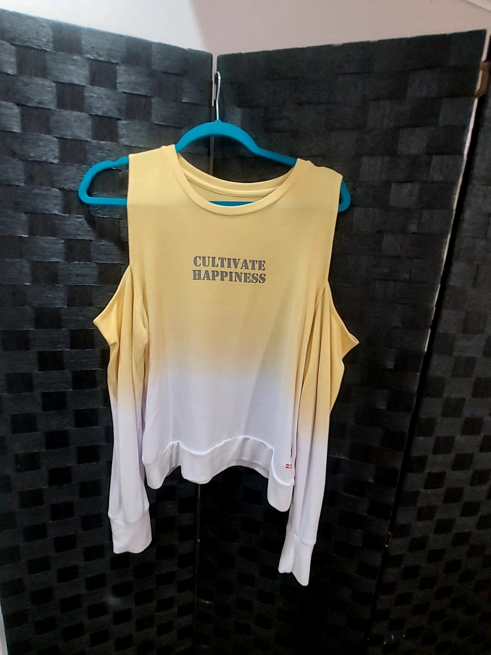 Peace Love World Yellow to White Ombre Cold-Shoulder Sweatshirt